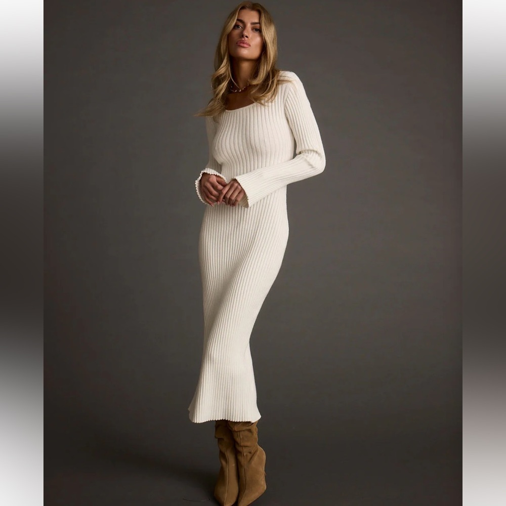 Gwyneth White Sweater Midi Dress